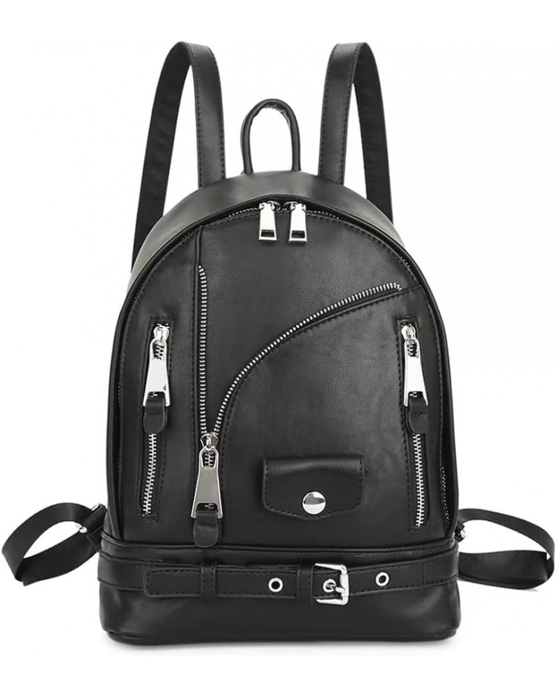 Downupdown® Fashion Backpack Zip Knapsack Purse Leather Backpacks Punk Backpack Travel bag for Men&Women-Black Black $29.63 B...