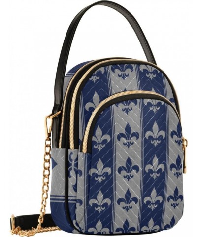 Mardi Gras Cell Phone Purse Fleur De Lis Navy Grey Stripes Crossbody Handbag Durable Shoulder Bag Sturdy Travel Pouch Compact...