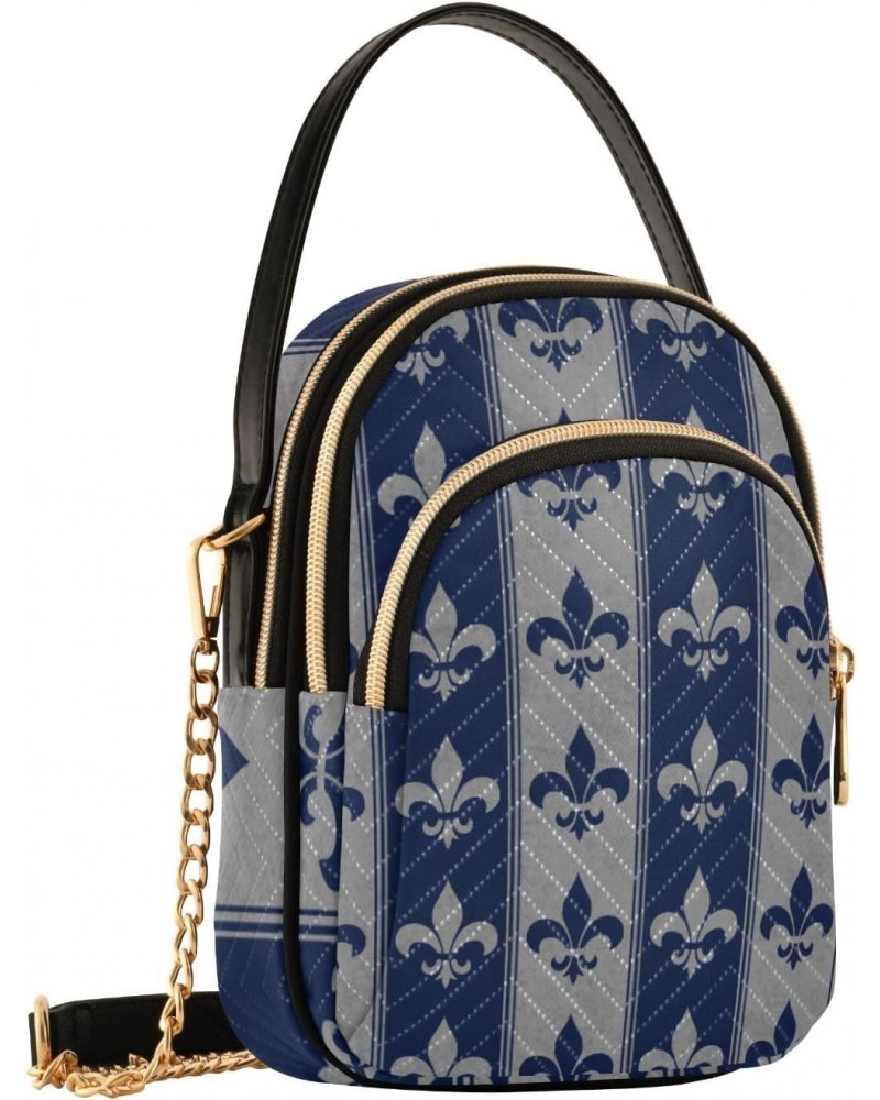 Mardi Gras Cell Phone Purse Fleur De Lis Navy Grey Stripes Crossbody Handbag Durable Shoulder Bag Sturdy Travel Pouch Compact...