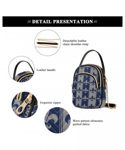 Mardi Gras Cell Phone Purse Fleur De Lis Navy Grey Stripes Crossbody Handbag Durable Shoulder Bag Sturdy Travel Pouch Compact...