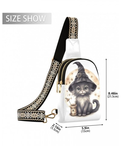 Women's Sling Bag Halloween Black Cat Print with Adjustable Strap Zipper Closure, PU Leather Water Resistant Crossbody Bag Pu...