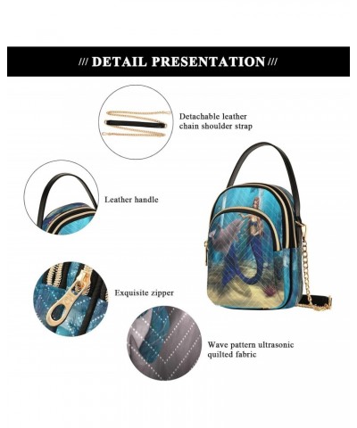 Chain Crossbody Bags for Women Mermaid Dolphin Blue Ocean Quilted Shoulder Crossbody Handbags Travel Cross Body Cell Phone Pu...