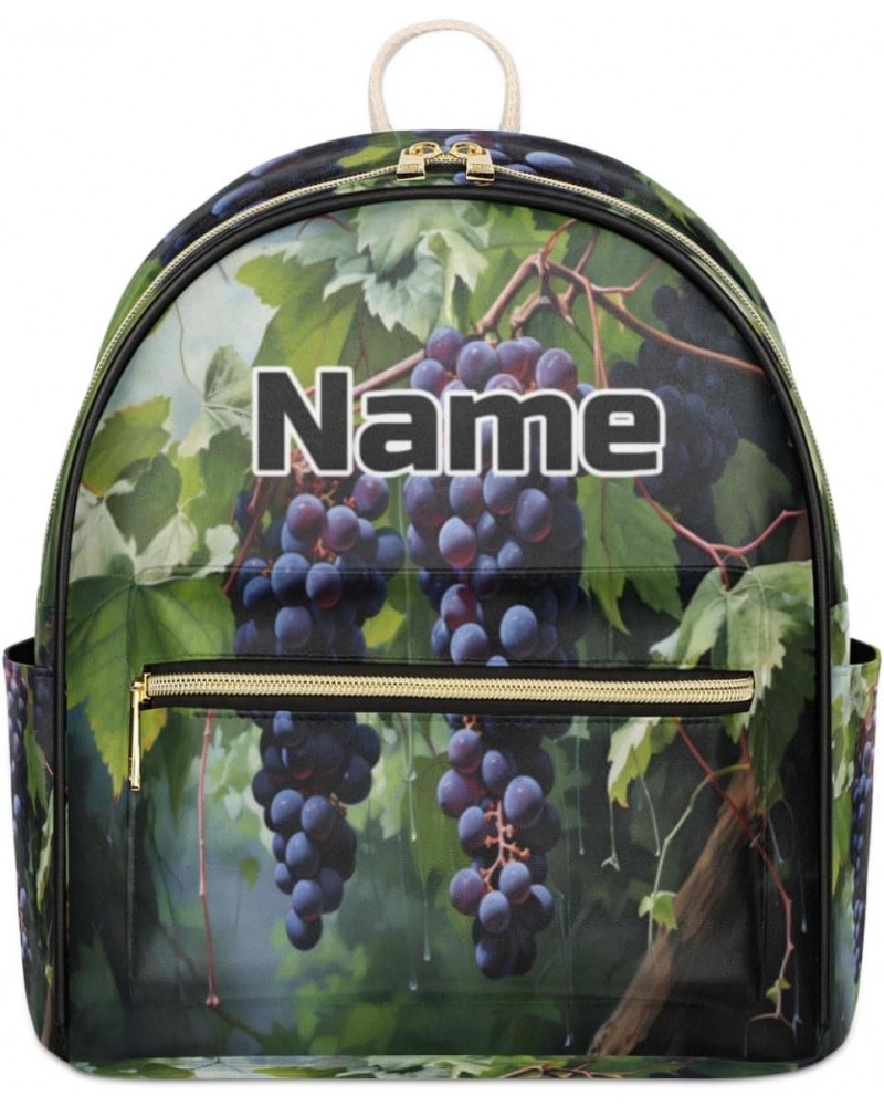 Grapes Grapevines Custom Mini Backpack Purse for Women Personalized Fashion Leather Small Backpack Shoulder Handbag Travel Ba...