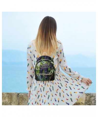 Grapes Grapevines Custom Mini Backpack Purse for Women Personalized Fashion Leather Small Backpack Shoulder Handbag Travel Ba...