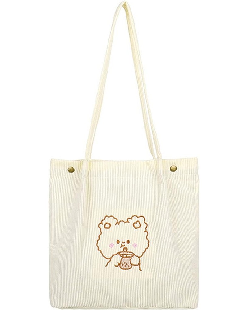 Corduroy Totes Bag Women Girls Corduroy Shoulder Bag Cute Cartoon Embroidery Casual Shoulder Tote Beige $9.50 Totes