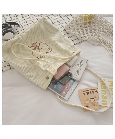 Corduroy Totes Bag Women Girls Corduroy Shoulder Bag Cute Cartoon Embroidery Casual Shoulder Tote Beige $9.50 Totes