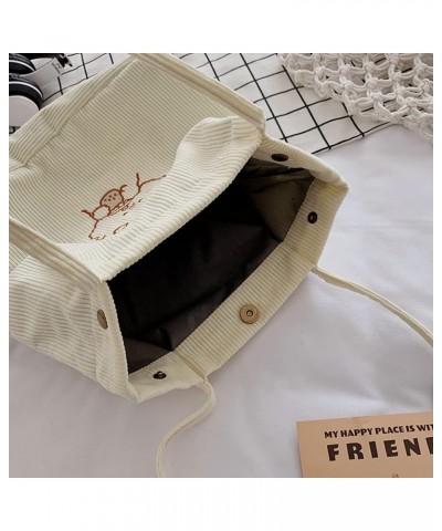 Corduroy Totes Bag Women Girls Corduroy Shoulder Bag Cute Cartoon Embroidery Casual Shoulder Tote Beige $9.50 Totes