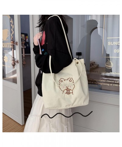 Corduroy Totes Bag Women Girls Corduroy Shoulder Bag Cute Cartoon Embroidery Casual Shoulder Tote Beige $9.50 Totes