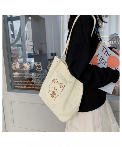 Corduroy Totes Bag Women Girls Corduroy Shoulder Bag Cute Cartoon Embroidery Casual Shoulder Tote Beige $9.50 Totes