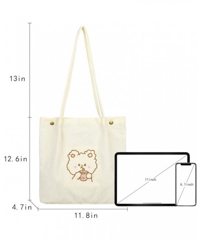 Corduroy Totes Bag Women Girls Corduroy Shoulder Bag Cute Cartoon Embroidery Casual Shoulder Tote Beige $9.50 Totes