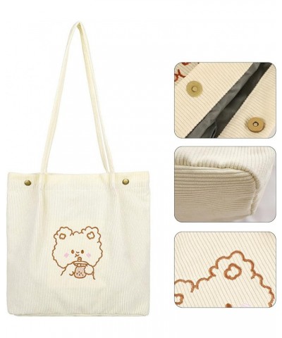 Corduroy Totes Bag Women Girls Corduroy Shoulder Bag Cute Cartoon Embroidery Casual Shoulder Tote Beige $9.50 Totes