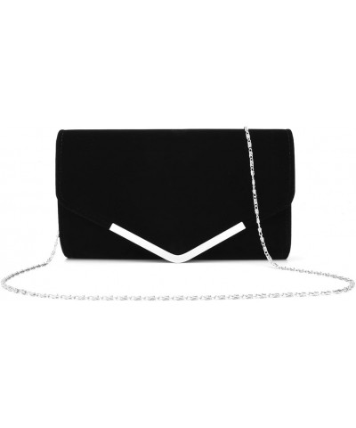 Womens Velvet Bridal Clutch Evening Prom Wedding Shoulder Chain Bag Handbag Black $12.75 Evening Bags