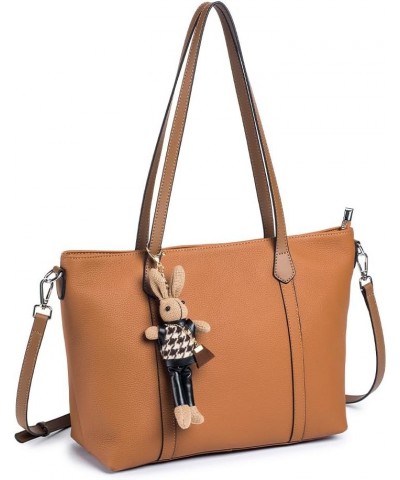 Women's simple cowhide shoulder Tote bag Golden Brown $35.70 Totes