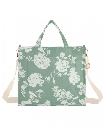 Mint Green Florals Corduroy Tote Bag for Women Hobo Crossbody Bag Purse Stylish Shoulder Handbag Messenger Bags, S $13.62 Totes