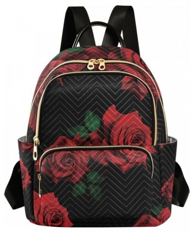 Women Backpack Red Rose Blooming Summer Night Anti-Theft Travel Backpack with Luggage Belt Lightweight Handbag Lady Purse Roo...