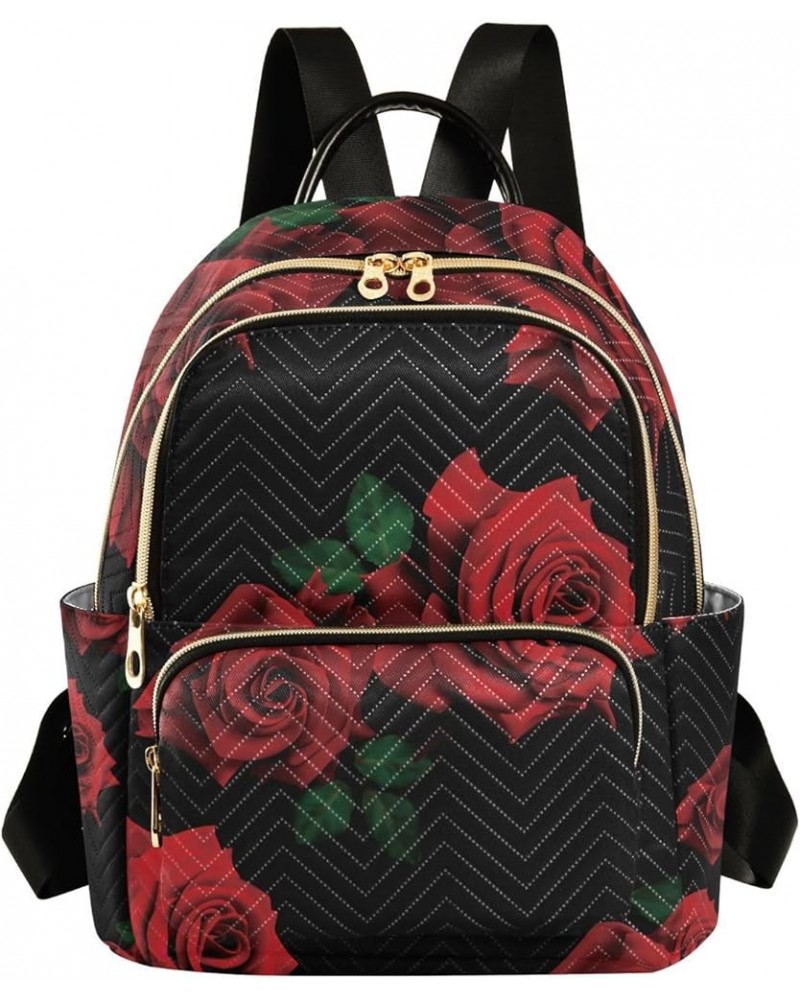 Women Backpack Red Rose Blooming Summer Night Anti-Theft Travel Backpack with Luggage Belt Lightweight Handbag Lady Purse Roo...