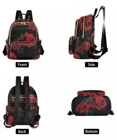 Women Backpack Red Rose Blooming Summer Night Anti-Theft Travel Backpack with Luggage Belt Lightweight Handbag Lady Purse Roo...