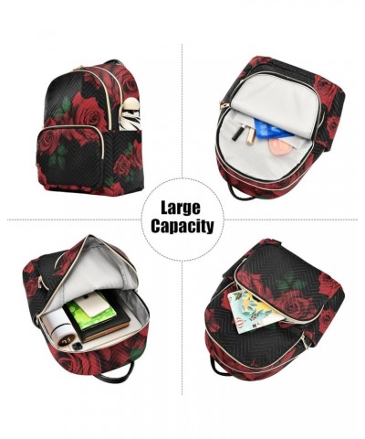 Women Backpack Red Rose Blooming Summer Night Anti-Theft Travel Backpack with Luggage Belt Lightweight Handbag Lady Purse Roo...