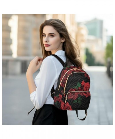 Women Backpack Red Rose Blooming Summer Night Anti-Theft Travel Backpack with Luggage Belt Lightweight Handbag Lady Purse Roo...