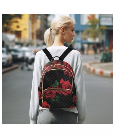 Women Backpack Red Rose Blooming Summer Night Anti-Theft Travel Backpack with Luggage Belt Lightweight Handbag Lady Purse Roo...