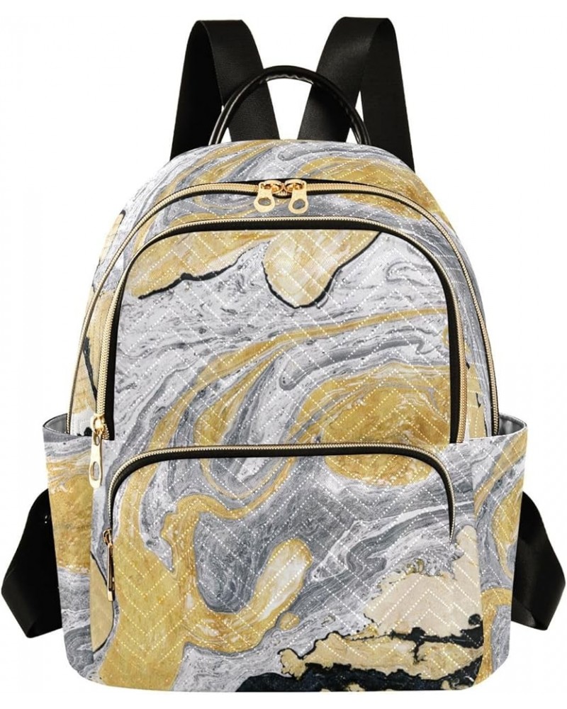 Women Backpack Marble Canvas Yellow Grey Durable Travel Backpack Lightweight Handbag Lady Purse Roomy Double Zipper Weekend B...