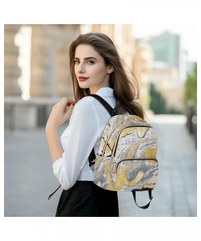 Women Backpack Marble Canvas Yellow Grey Durable Travel Backpack Lightweight Handbag Lady Purse Roomy Double Zipper Weekend B...