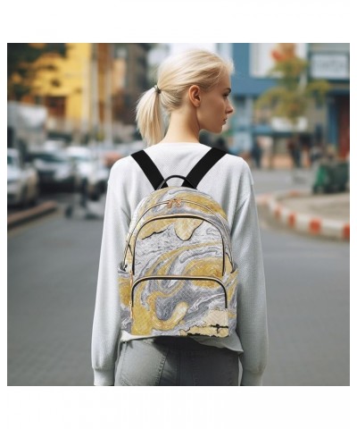 Women Backpack Marble Canvas Yellow Grey Durable Travel Backpack Lightweight Handbag Lady Purse Roomy Double Zipper Weekend B...