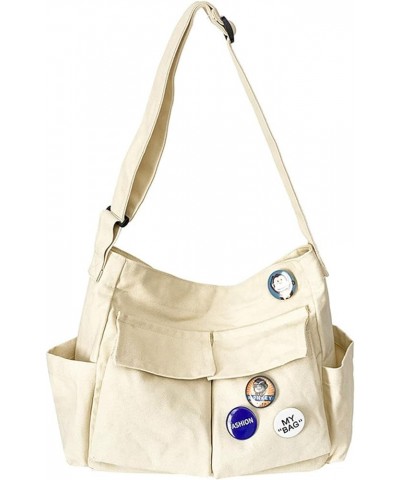 Canvas Messenger Bag Large Crossbody Bag with Multiple Pockets Canvas Shoulder Tote Bag Handbag White $11.89 Totes