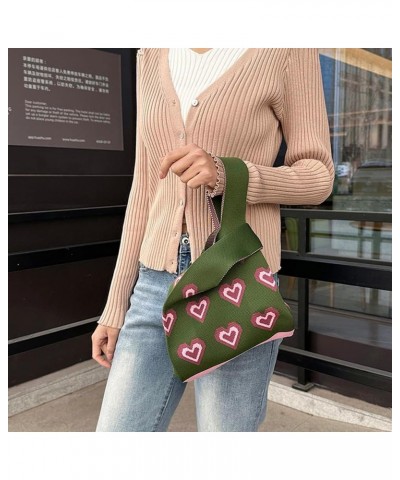 Knit Wrist Tote Love Color Contrast Knitted Handbag Fashion Casual Simple Portable Elegant Handmade for Weekend Vacation $6.7...