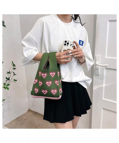 Knit Wrist Tote Love Color Contrast Knitted Handbag Fashion Casual Simple Portable Elegant Handmade for Weekend Vacation $6.7...