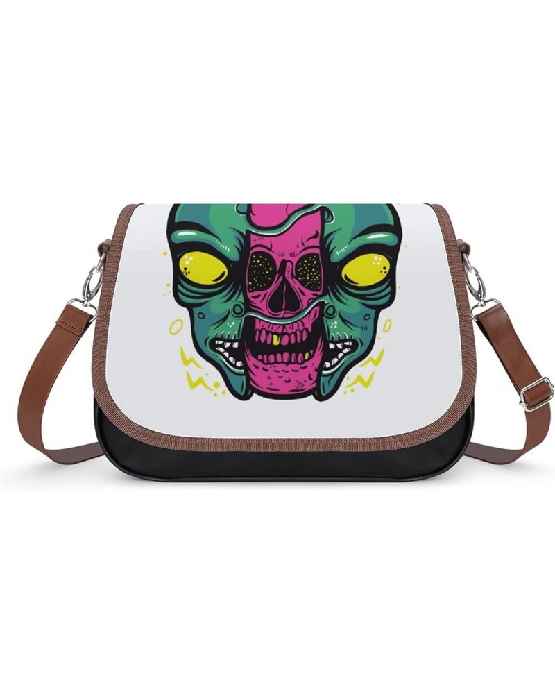 Printed Crossbody Bag Shoulder Bag PU Leather Women's Designer Satchels Skull Demon Mask Color8 $24.00 Crossbody Bags