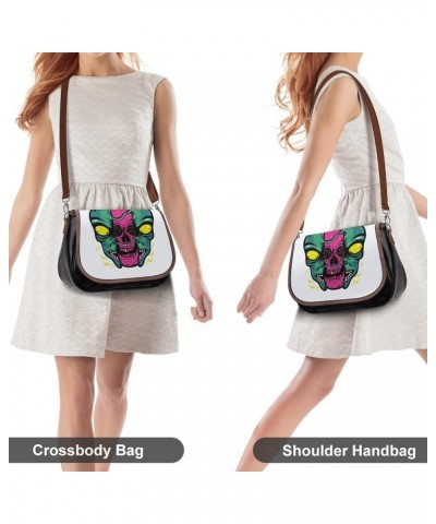 Printed Crossbody Bag Shoulder Bag PU Leather Women's Designer Satchels Skull Demon Mask Color8 $24.00 Crossbody Bags