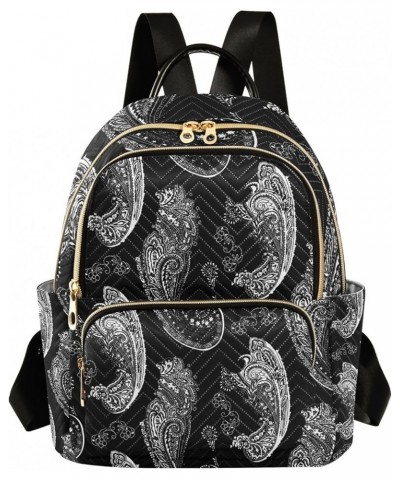 Quilted Backpacks Ethnic Paisley Black Pattern Cute Mini Backpack for Women Travel Backpack Ethnic Paisley Black Pattern Medi...