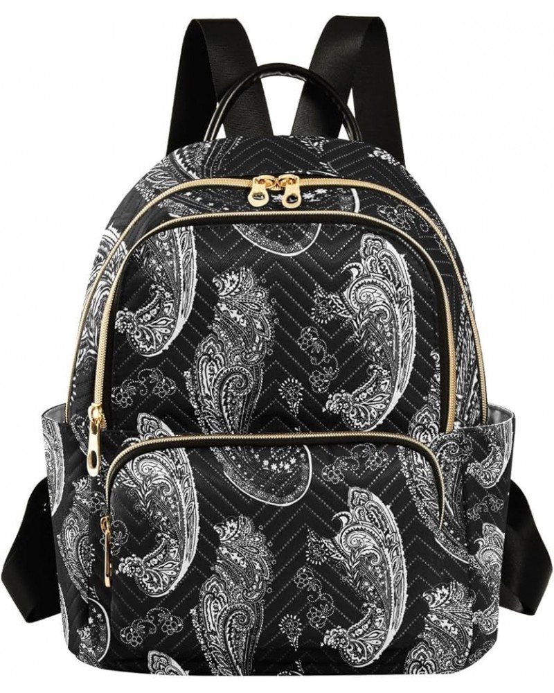 Quilted Backpacks Ethnic Paisley Black Pattern Cute Mini Backpack for Women Travel Backpack Ethnic Paisley Black Pattern Medi...