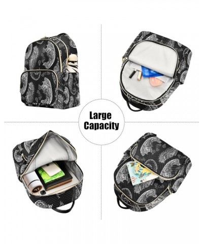 Quilted Backpacks Ethnic Paisley Black Pattern Cute Mini Backpack for Women Travel Backpack Ethnic Paisley Black Pattern Medi...