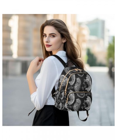 Quilted Backpacks Ethnic Paisley Black Pattern Cute Mini Backpack for Women Travel Backpack Ethnic Paisley Black Pattern Medi...