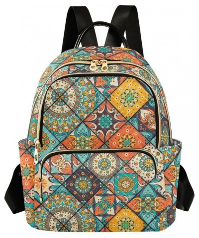 Mini Backpack for Women, Mexican Tiles Mandala (1) Travel Backpack Purse for Ladies, Small Bookbag Daypack Shoulder Bag M Mul...