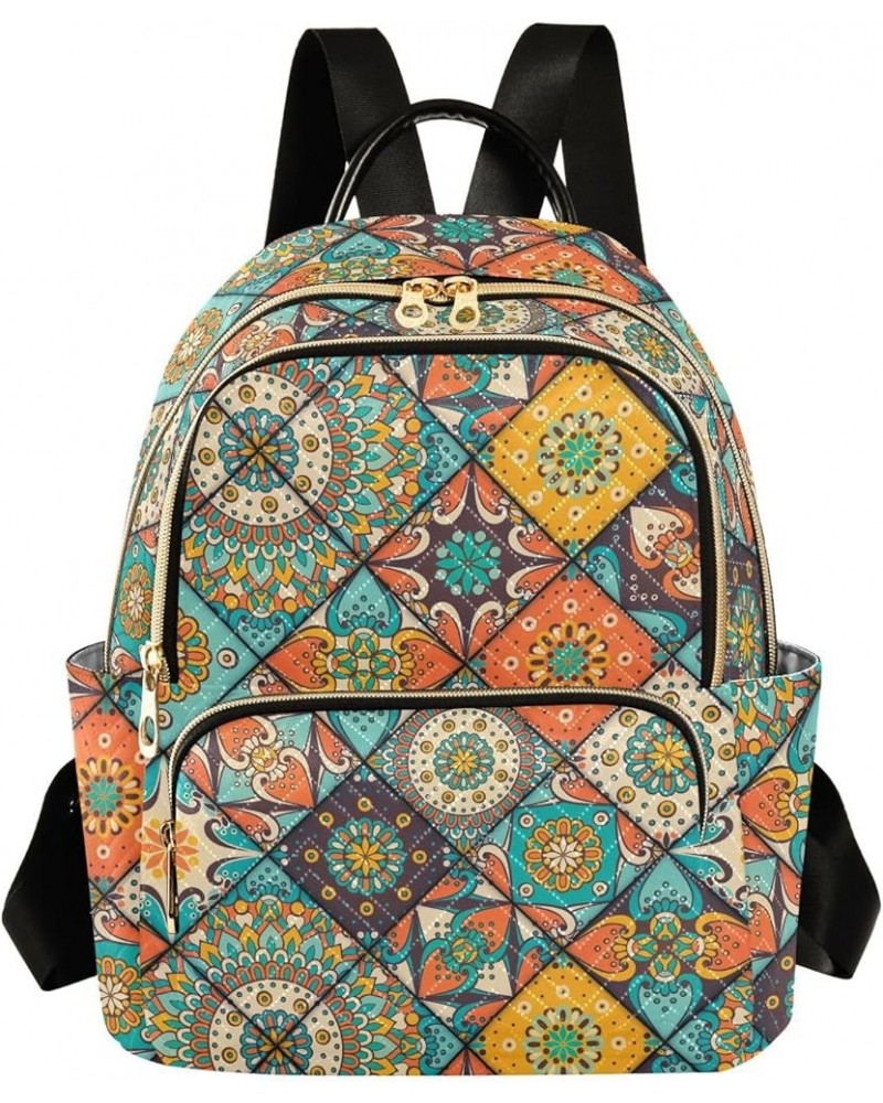 Mini Backpack for Women, Mexican Tiles Mandala (1) Travel Backpack Purse for Ladies, Small Bookbag Daypack Shoulder Bag M Mul...