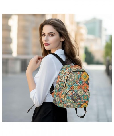 Mini Backpack for Women, Mexican Tiles Mandala (1) Travel Backpack Purse for Ladies, Small Bookbag Daypack Shoulder Bag M Mul...