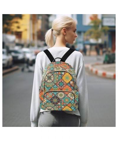 Mini Backpack for Women, Mexican Tiles Mandala (1) Travel Backpack Purse for Ladies, Small Bookbag Daypack Shoulder Bag M Mul...