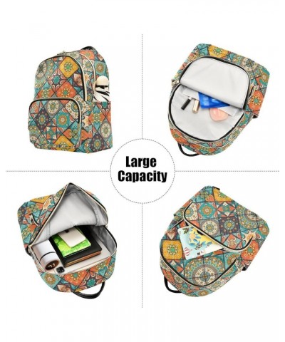 Mini Backpack for Women, Mexican Tiles Mandala (1) Travel Backpack Purse for Ladies, Small Bookbag Daypack Shoulder Bag M Mul...