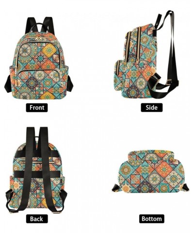 Mini Backpack for Women, Mexican Tiles Mandala (1) Travel Backpack Purse for Ladies, Small Bookbag Daypack Shoulder Bag M Mul...