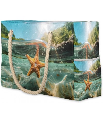 Sea Starfish Beach Bags for Women Large Tote Bag with Zipper and Pockets Waterproof Sandproof Accessories Swim Pool Bag Vacat...