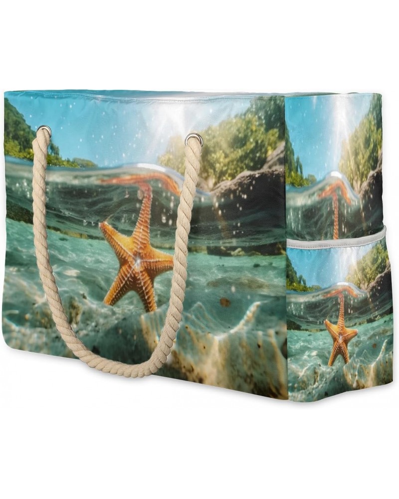 Sea Starfish Beach Bags for Women Large Tote Bag with Zipper and Pockets Waterproof Sandproof Accessories Swim Pool Bag Vacat...