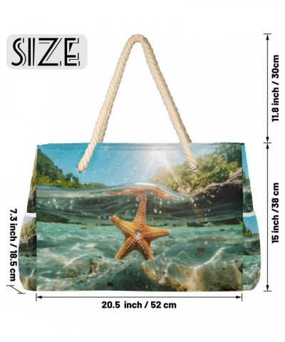 Sea Starfish Beach Bags for Women Large Tote Bag with Zipper and Pockets Waterproof Sandproof Accessories Swim Pool Bag Vacat...