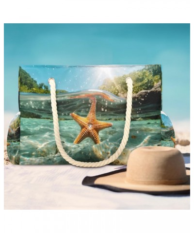 Sea Starfish Beach Bags for Women Large Tote Bag with Zipper and Pockets Waterproof Sandproof Accessories Swim Pool Bag Vacat...