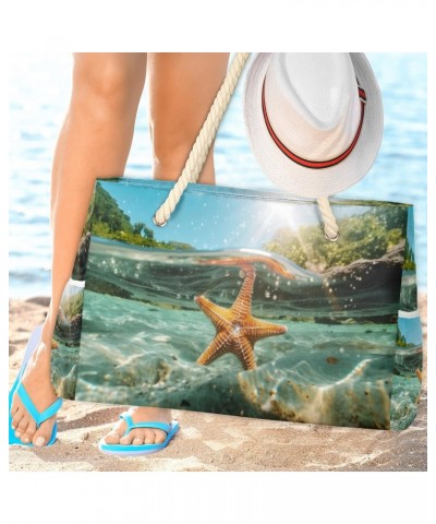 Sea Starfish Beach Bags for Women Large Tote Bag with Zipper and Pockets Waterproof Sandproof Accessories Swim Pool Bag Vacat...