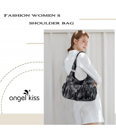 Angelkiss Large Purses and Handbags for Women Washed Faux Leather Crossbody Hobo Satchel Shoulder Handbag Tote Purse G-black/...