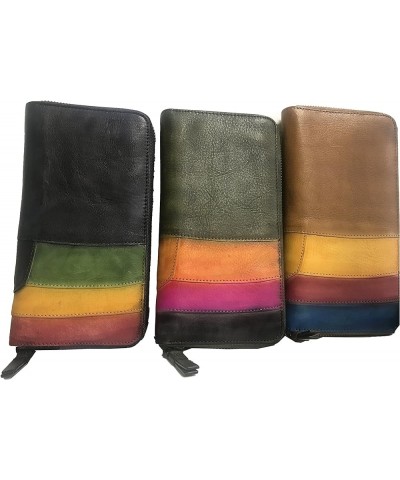 Genuine Leather Colorful Collage Round-zip Wallet F1029-3 Grey $22.37 Wallets