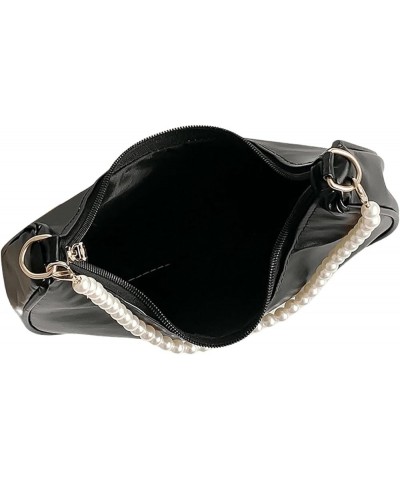 Women's Pearls Chain Top Handle Shoulder Bags PU Leather Zipper Hobo Bags Clutch Purses Black Pearls $15.12 Shoulder Bags